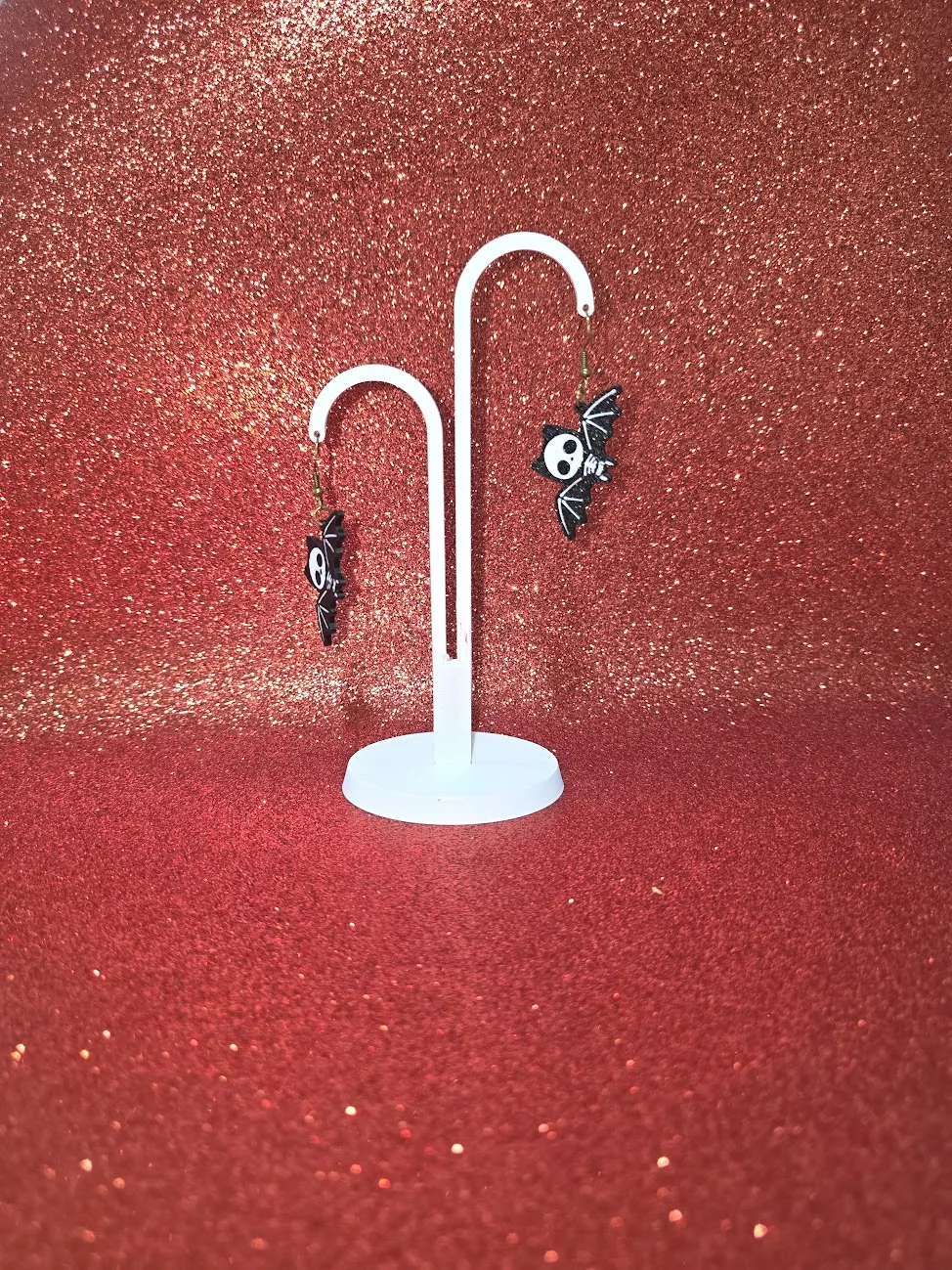 Skeletal bat earrings view 3