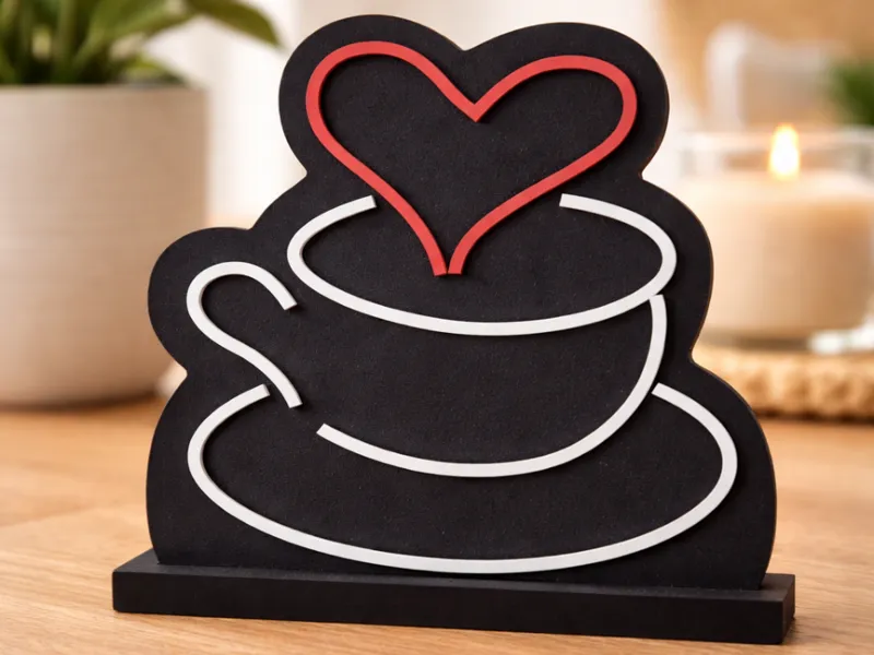 Decoración placa café con corazón y soporte