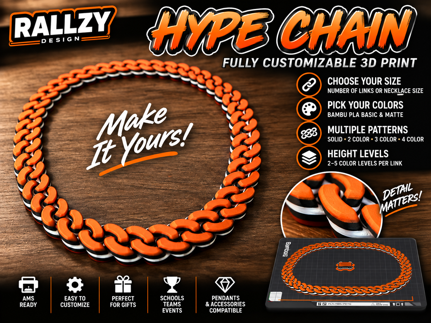 Customizable Hype Chain, Size & Multicolor - 3D printed Jewelry, in stock in India