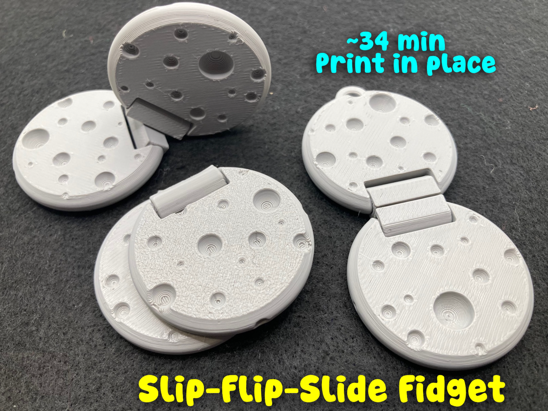 Moon Lunar Slider + Flip Fidget (Print in Place)