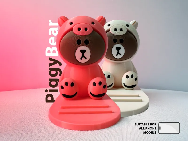 Phone stand - a Cute Bear in a Pig costume