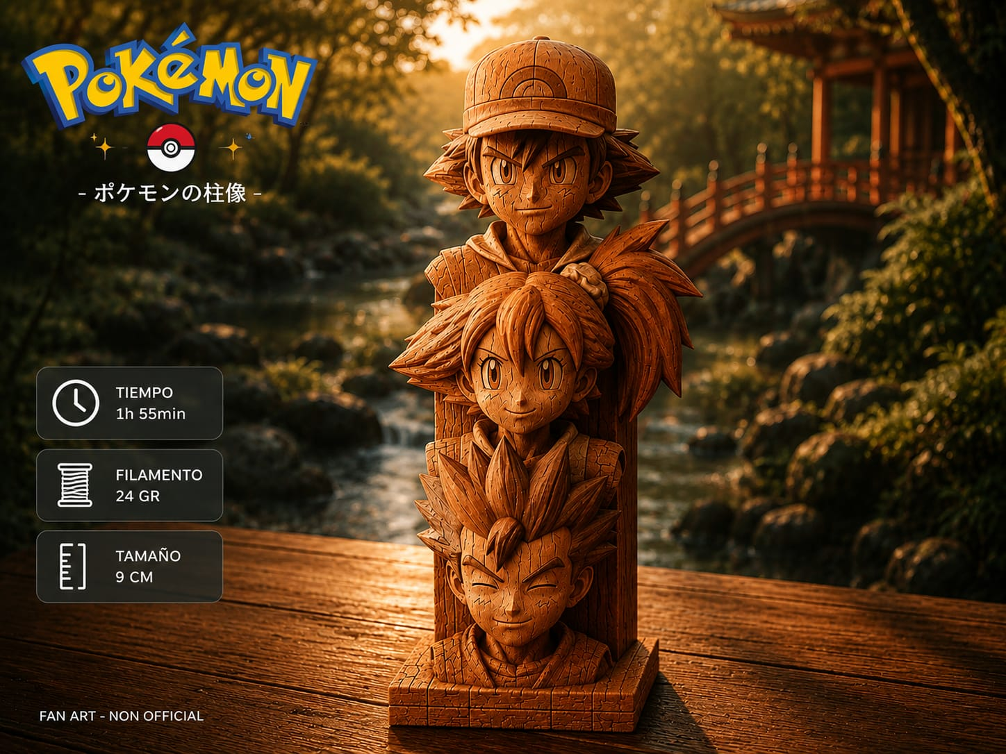 Ash Misty Brock Wooden Totem Pokemon