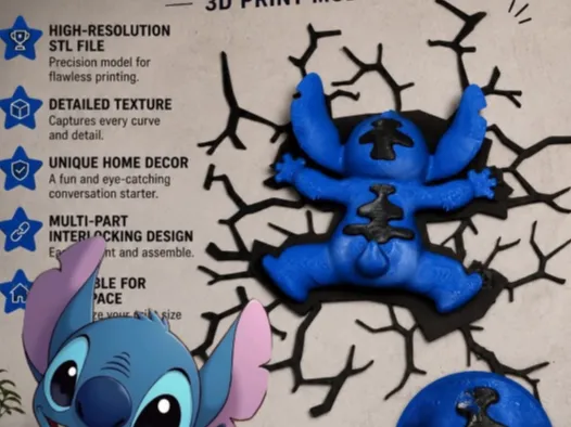Stitch crashed wall decor sticker magnet