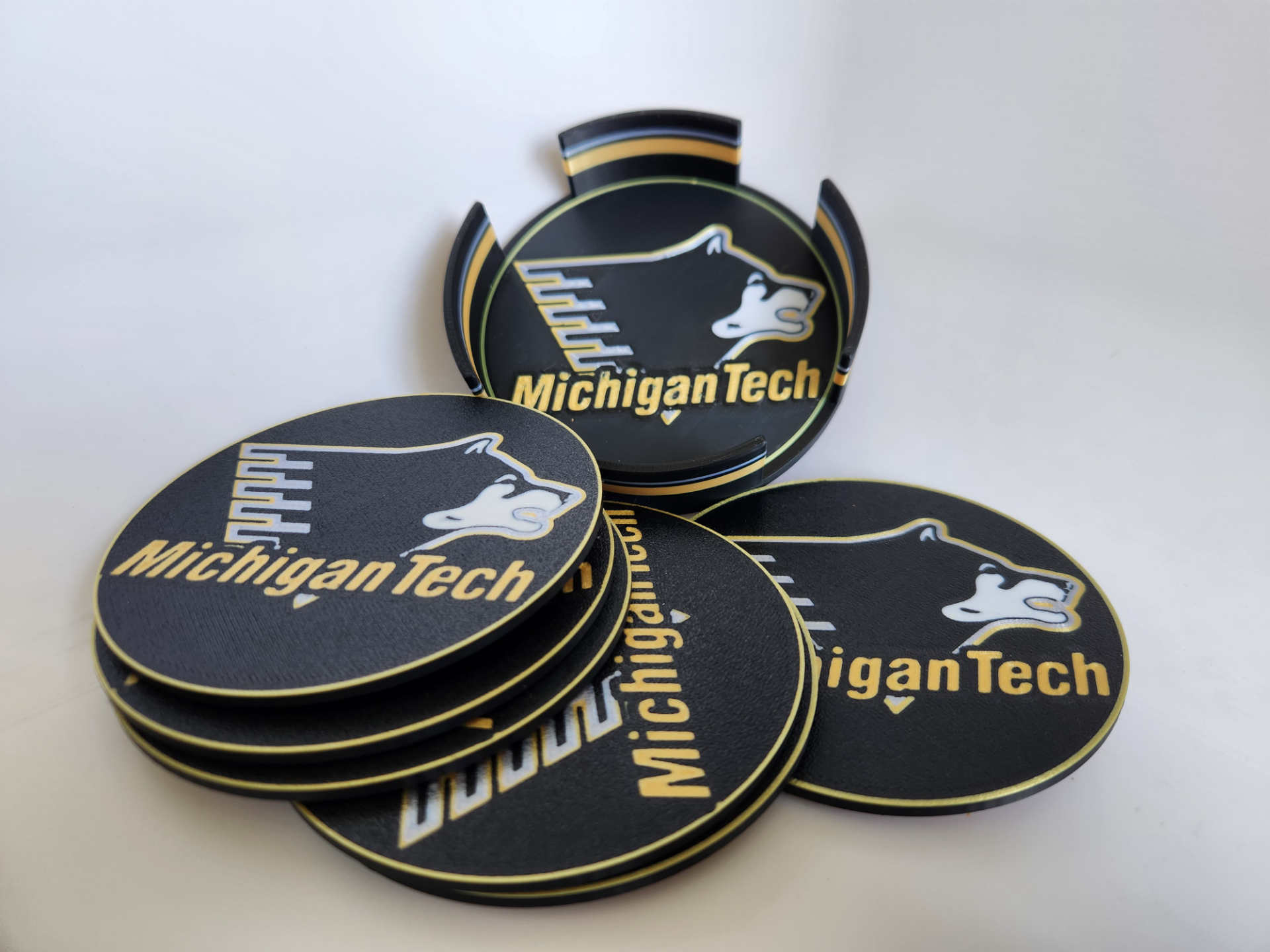 Michigan Tech coaster set with caddy/holder