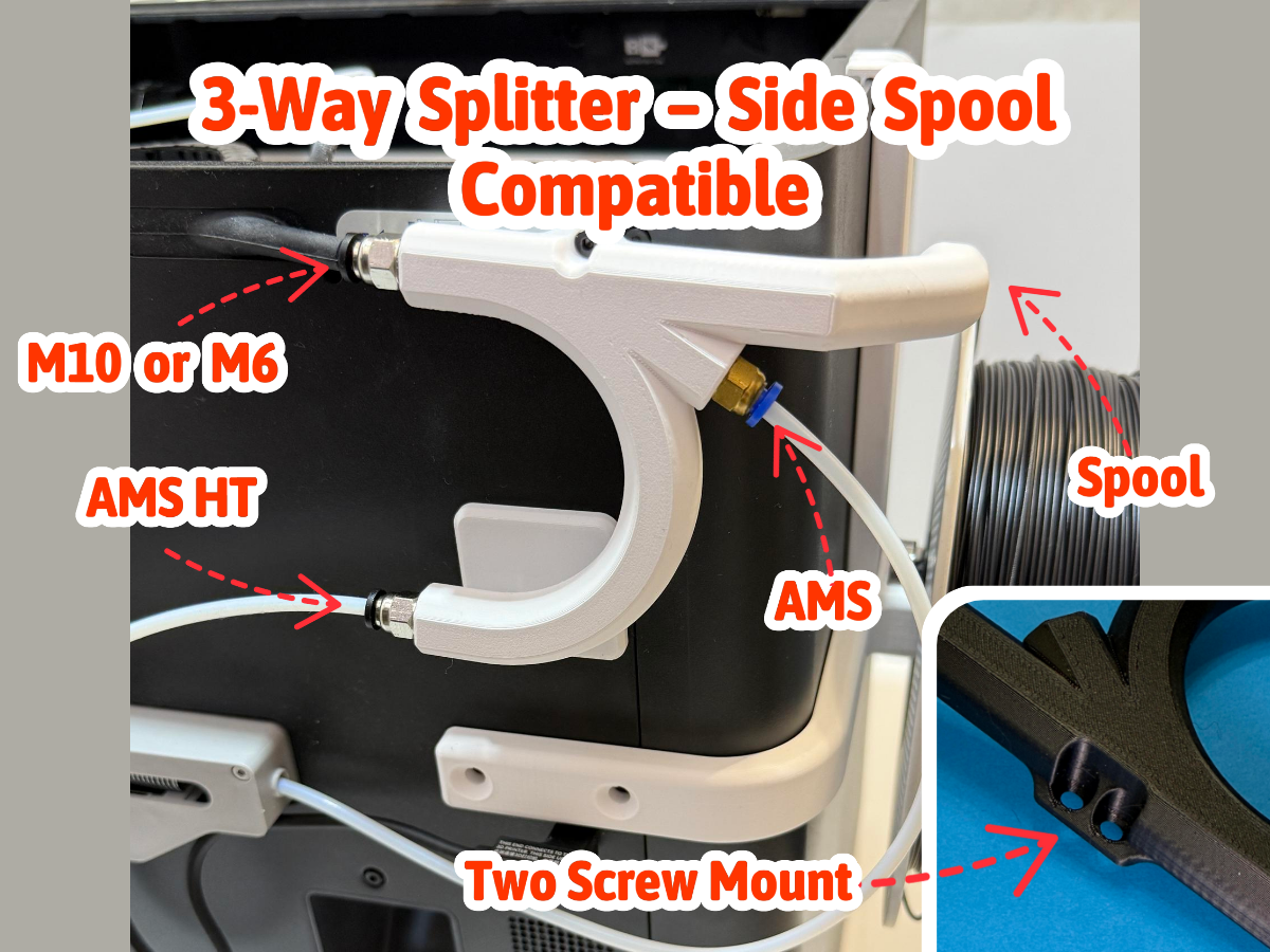 3 Way Filament Splitter for Side Spool Mount P1/X1