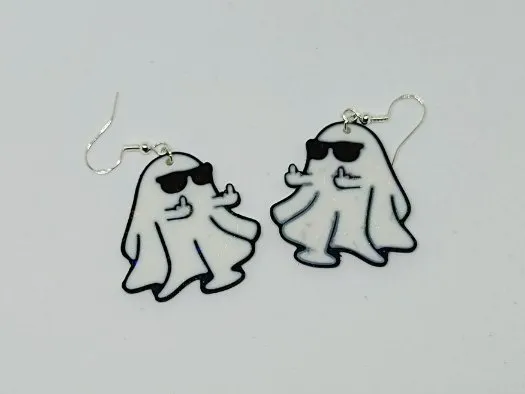 Cool Ghost Middle Fingers Eearrings view 2