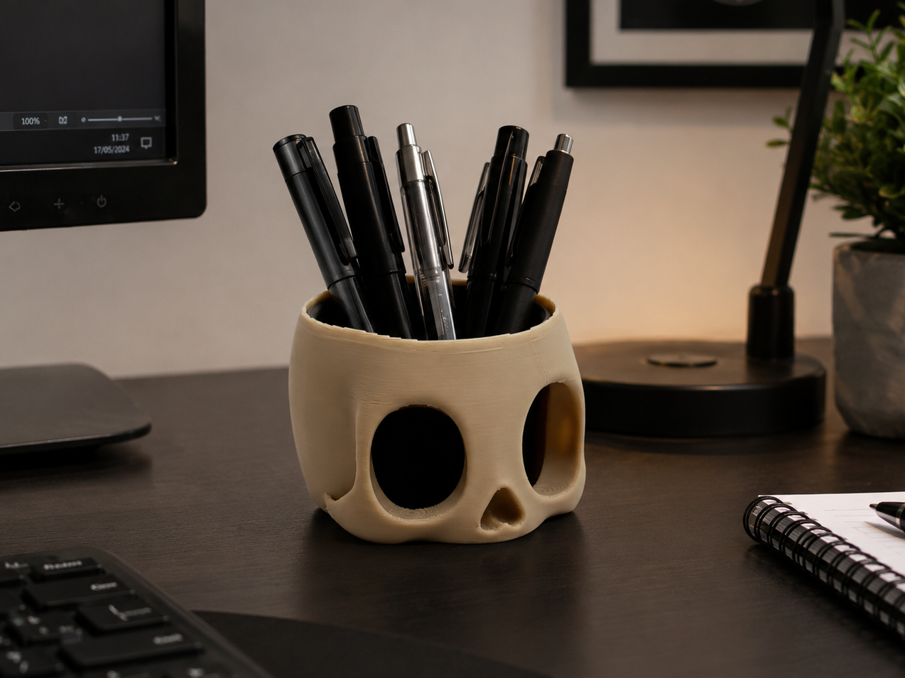 Skull Pen Holder | Gothic Desk Organizer - 1