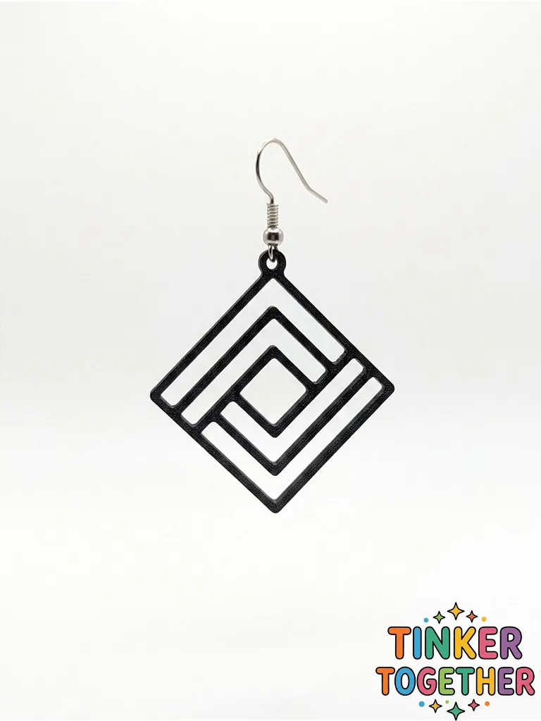 Geometric square line earrings view 4