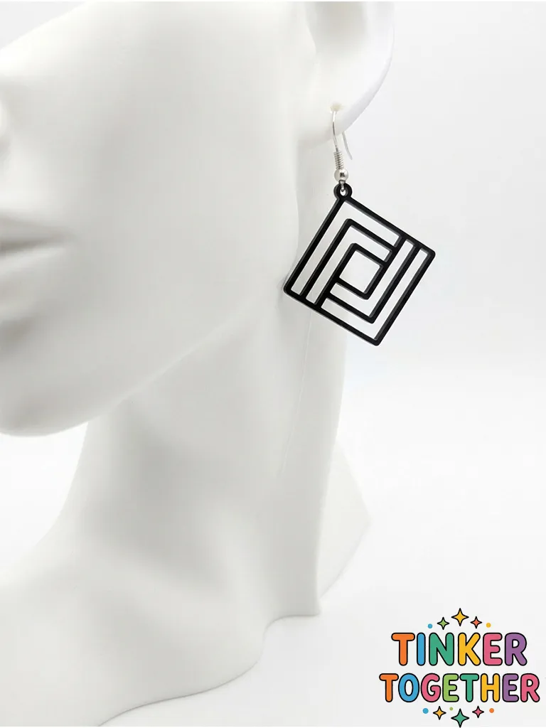 Geometric square line earrings view 2