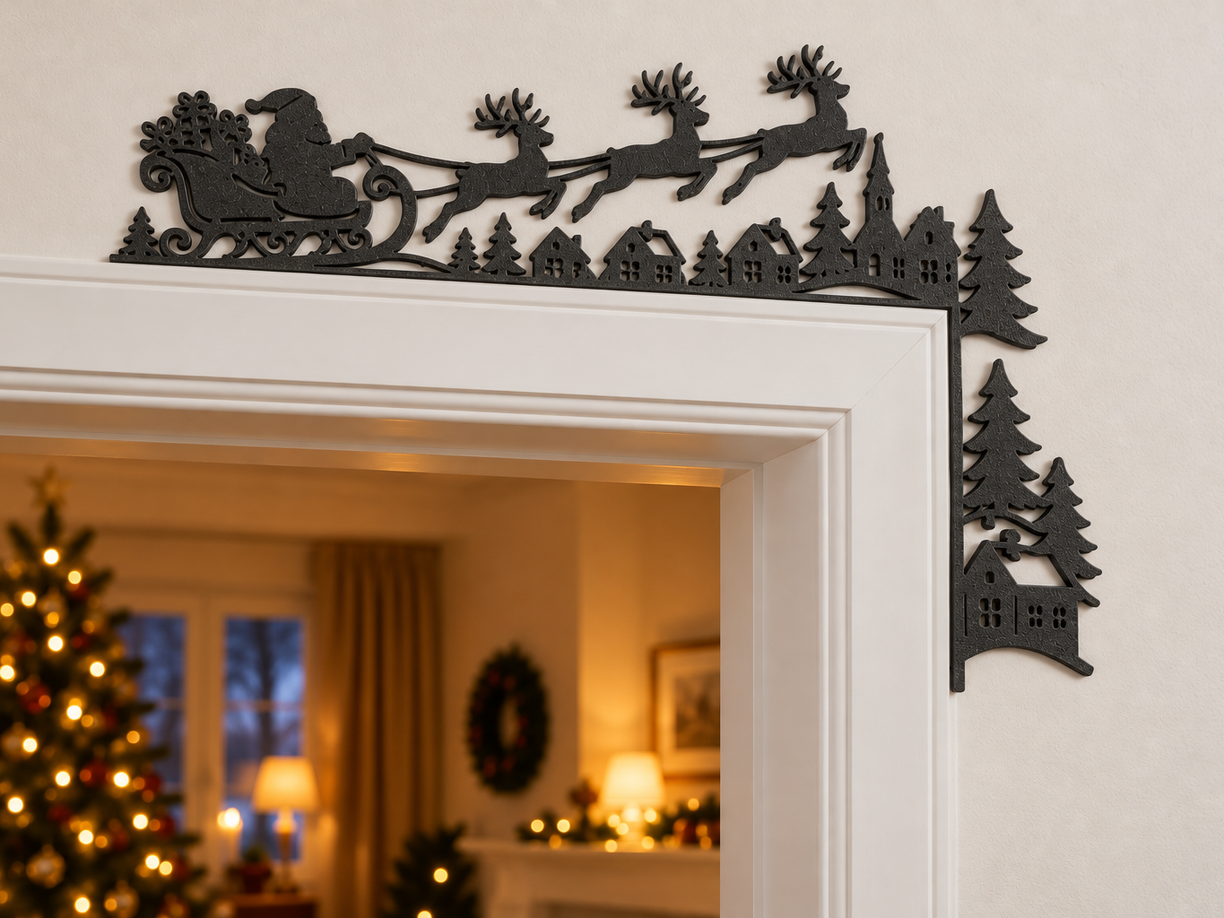 Christmas Door Corner Decoration with Santa Claus 3D model
