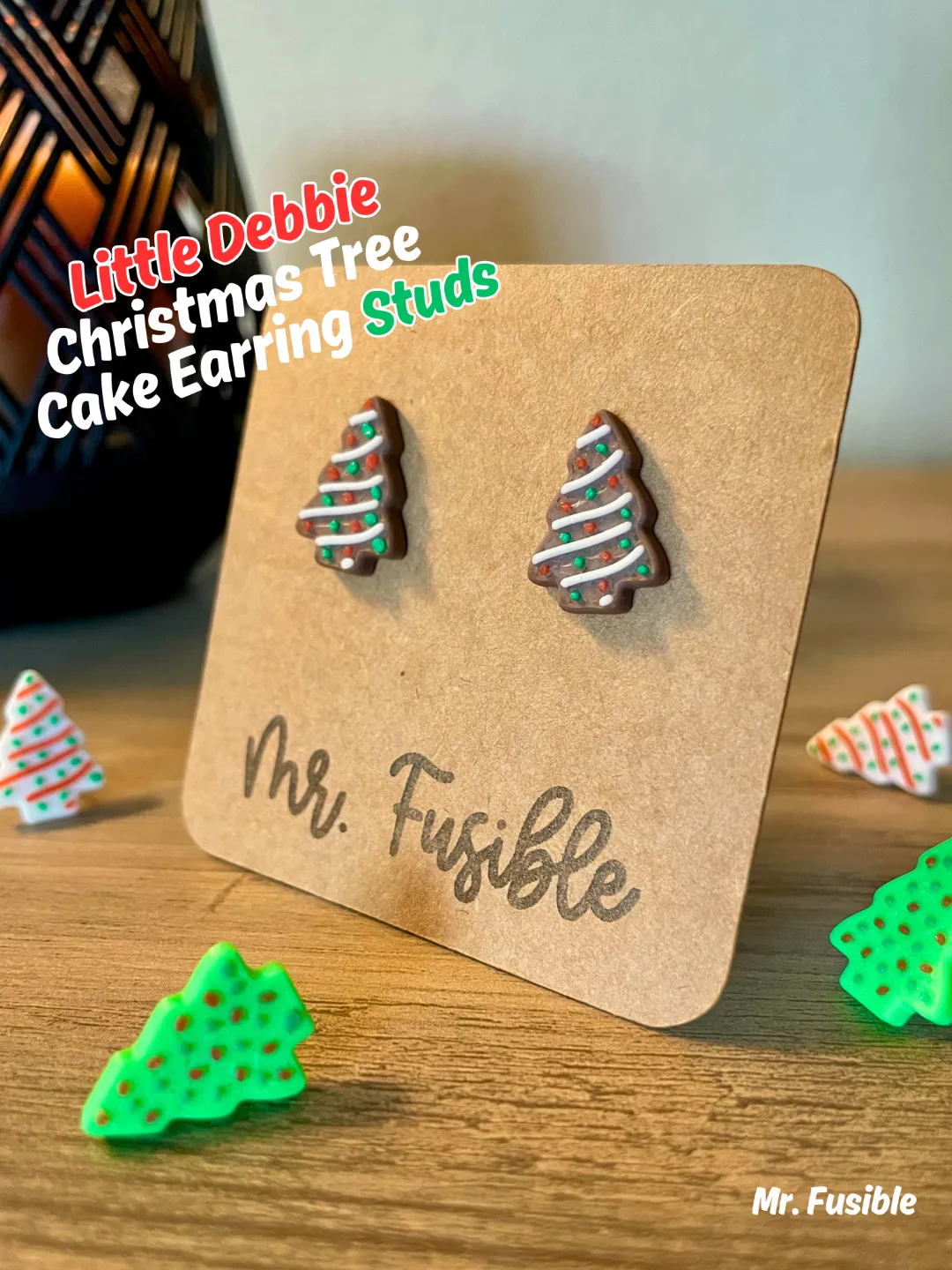 LIttle Debbie Christmas Tree Cake Stud Earrings view 2