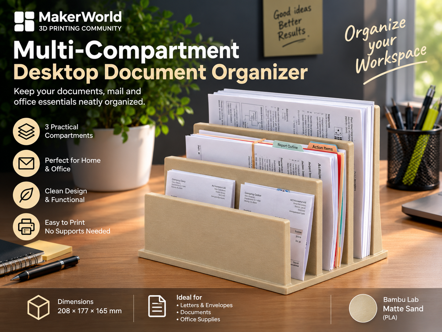 Multi-Compartment Desktop Document Organizer - 3D printed Organizers, in stock in India