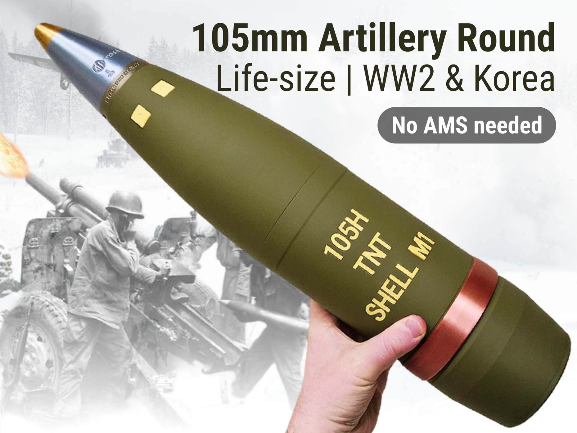 Life-Size WW2 105mm Artillery Shell - Free 3D Print Model - MakerWorld