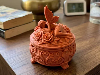 Sleeping Fairy Rose Jewelry Box Container with Lid
