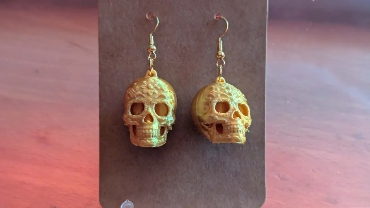 Gold Skull Earrings view 4