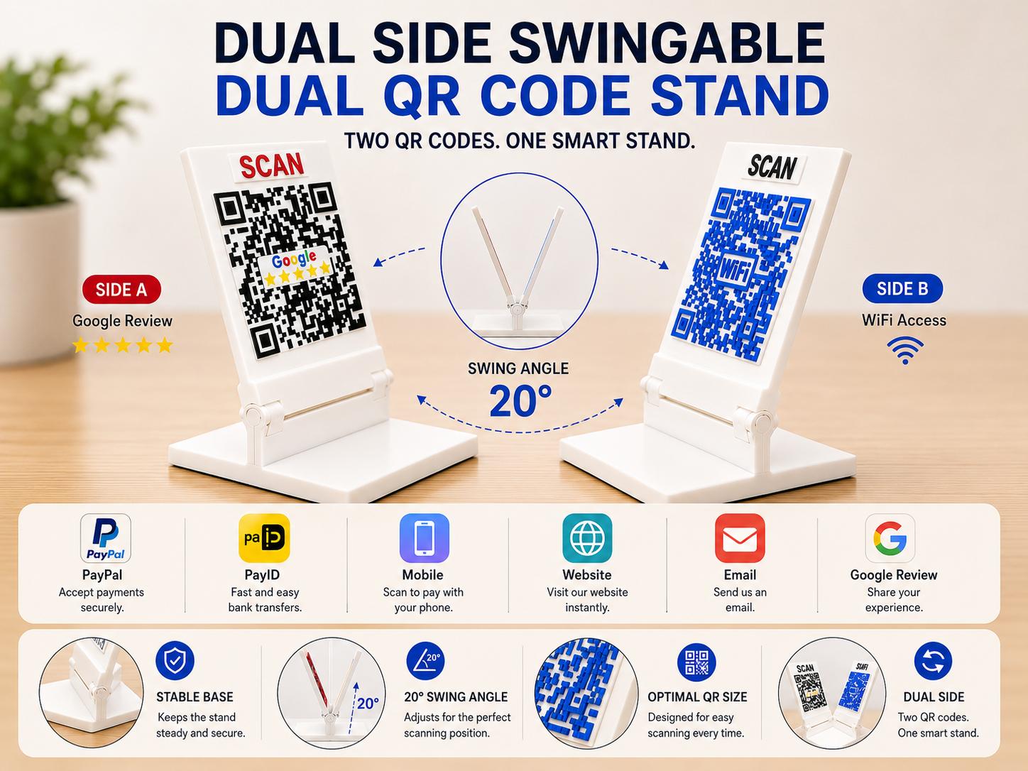 Dual-Sided Sign Display Stand–20 Degree Swingable 