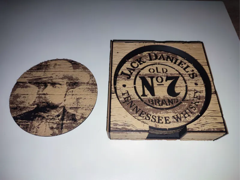 3-color HueForge Jack Daniel's Wooden Coaster Set
