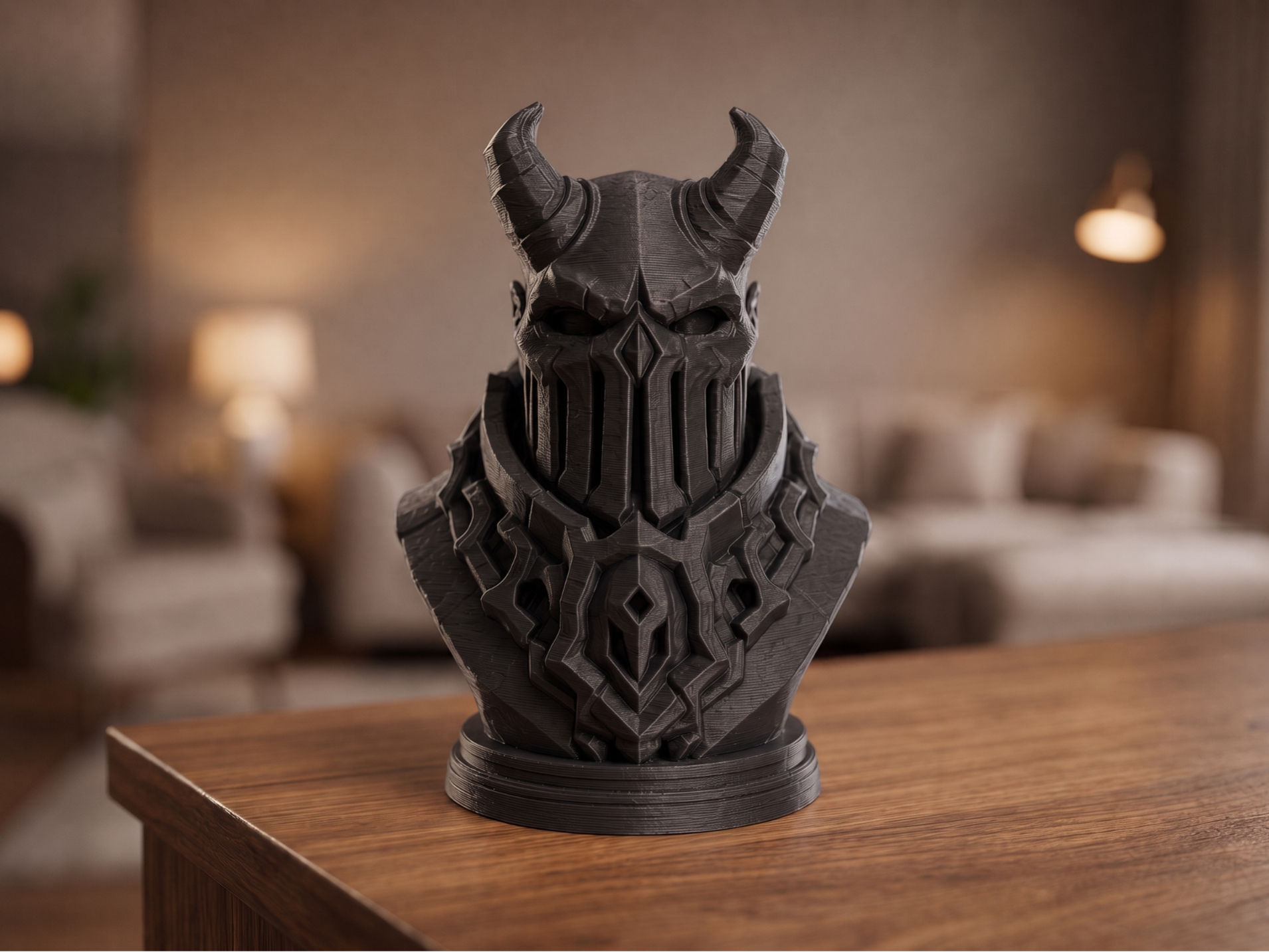 Horned Demon Armor Bust - Dark Fantasy Decor