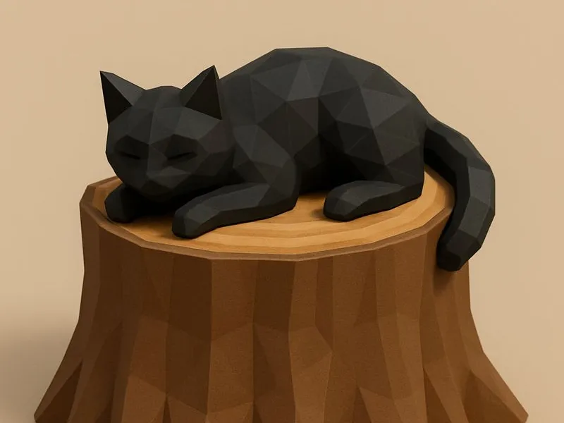 Low-Poly cat on a tree