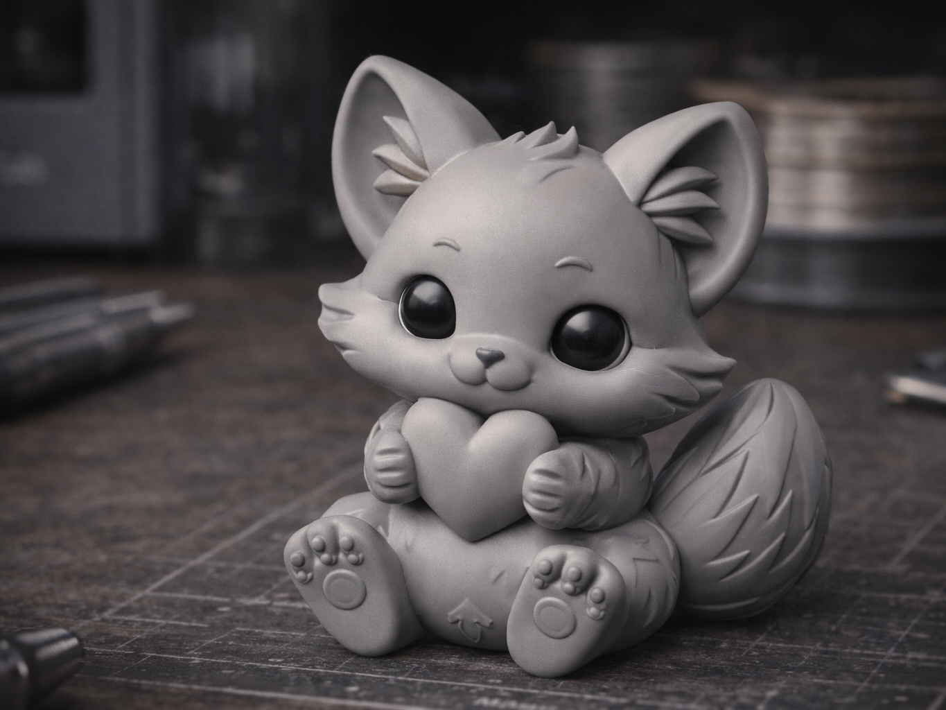 Cute Fox Holding Heart