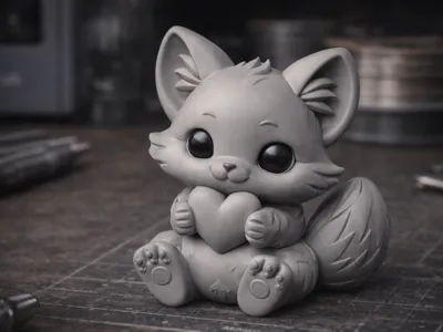 Cute Fox Holding Heart