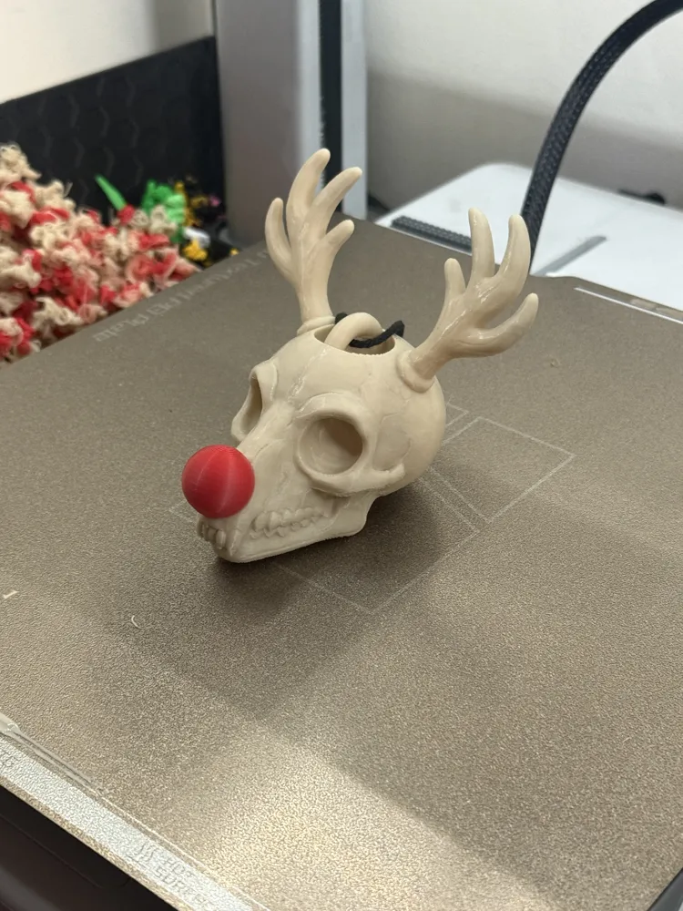 Rudolf Reindeer Skull Bauble – Red-Nose Boneament - Free 3D Print Model ...
