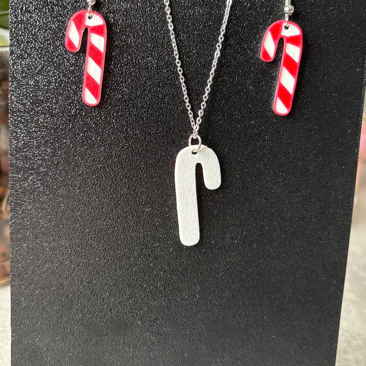 Candy Cane Christmas Jewelry Set Necklace Earrings view 3