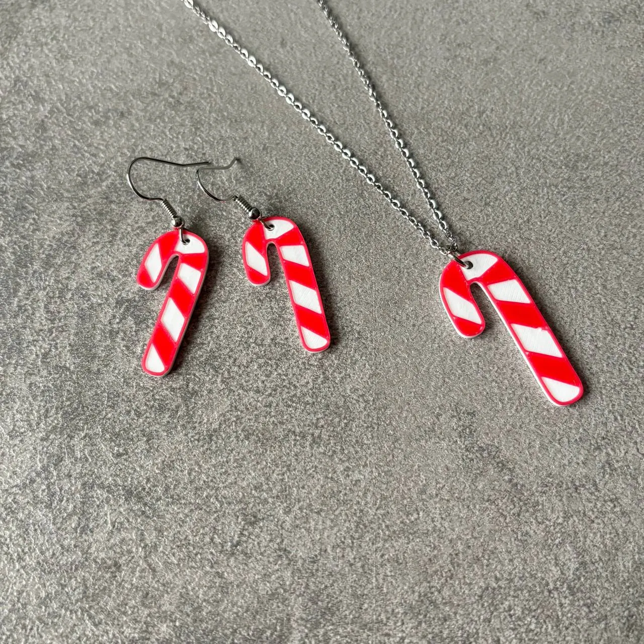 Candy Cane Christmas Jewelry Set Necklace Earrings view 4