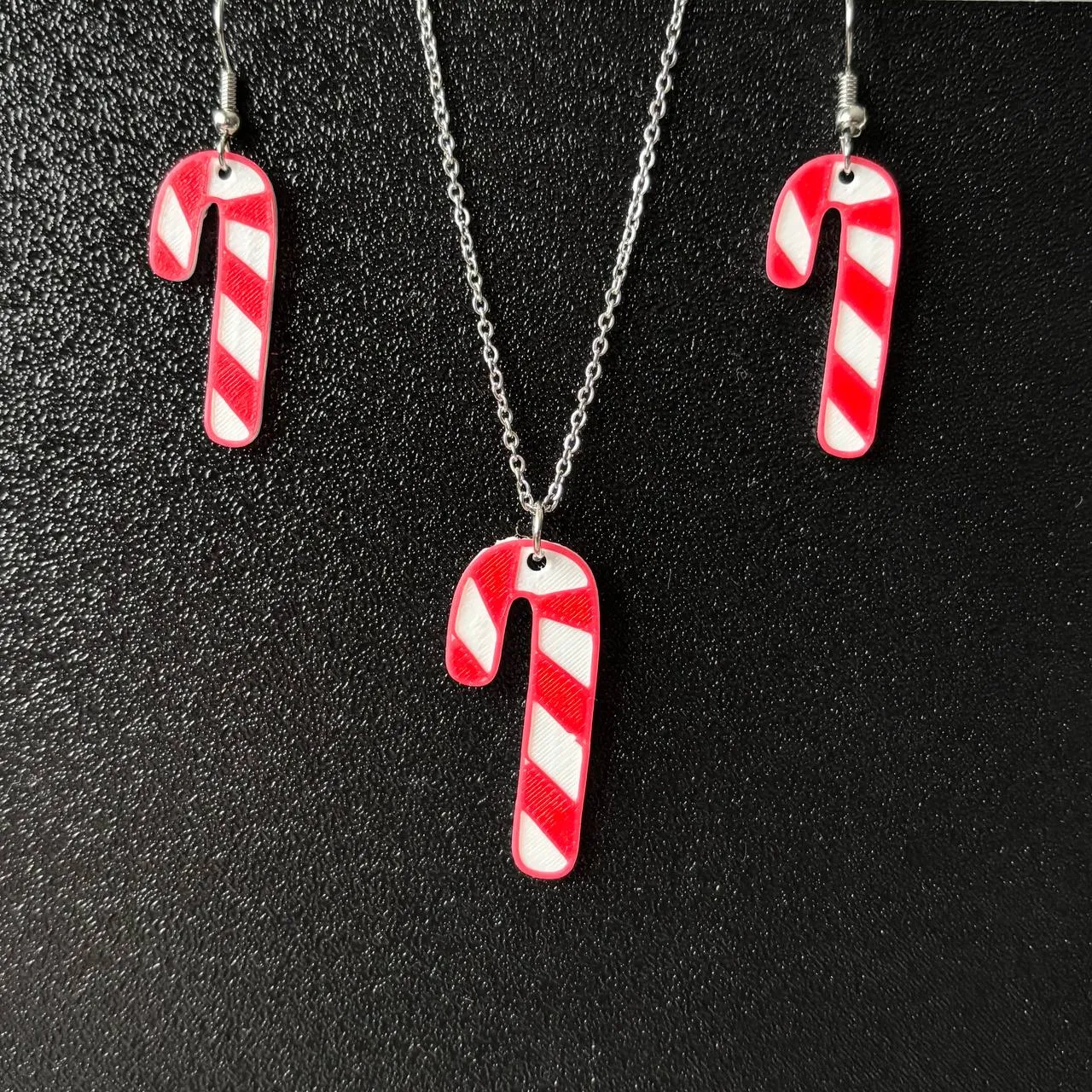 Candy Cane Christmas Jewelry Set Necklace Earrings view 2