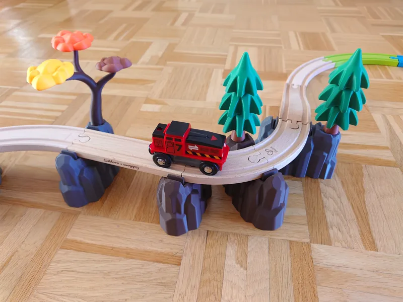 Rock support set with trees for wooden train