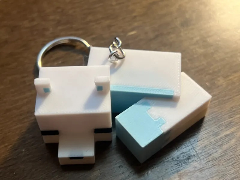 Sleeping Minecraft Arctic fox Keychain