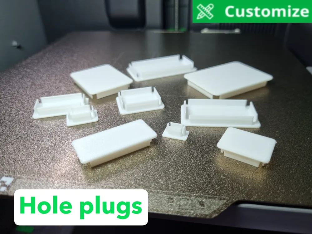 Letrero o emblema decorativo: Parametric Square & Rect Hole Plugs (5-50 mm). Referencia del modelo original.