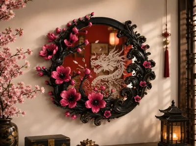 Oriental Sakura Dragon Mirror