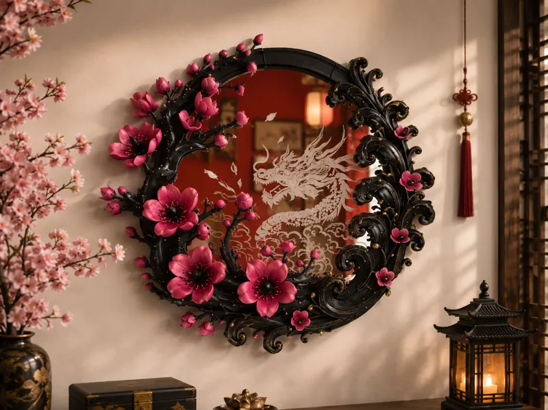 Espelho Dragão Sakura Oriental