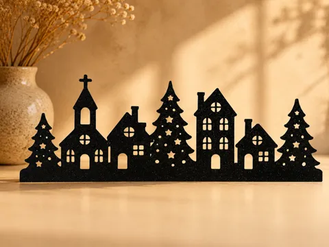 Soporte: Christmas Village Silhouette – Church & Houses — referencia de MakerWorld