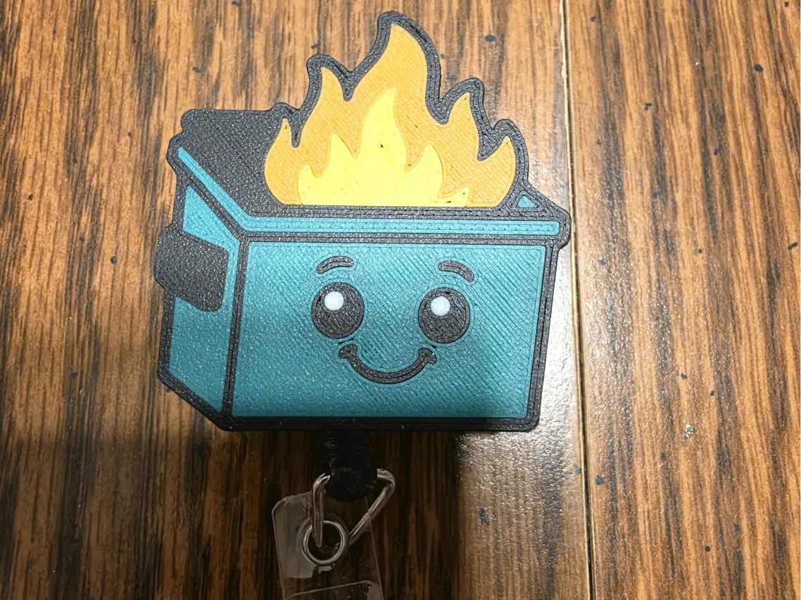 Dumpster Fire badge Reel/Magnet - Free 3D Print Model - MakerWorld