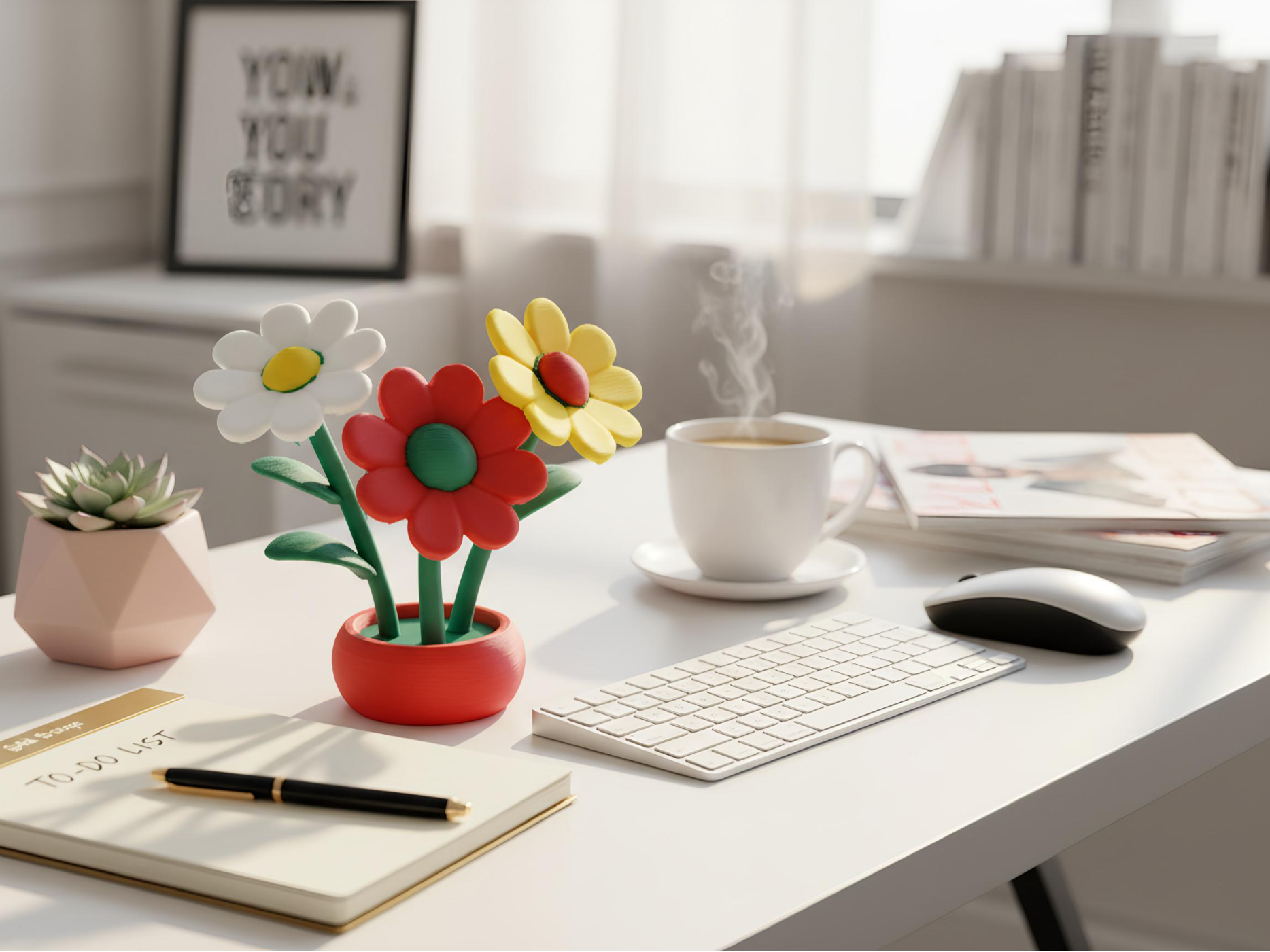 Cute Daisy Flower Pot Trio - Multicolor Desk Decor