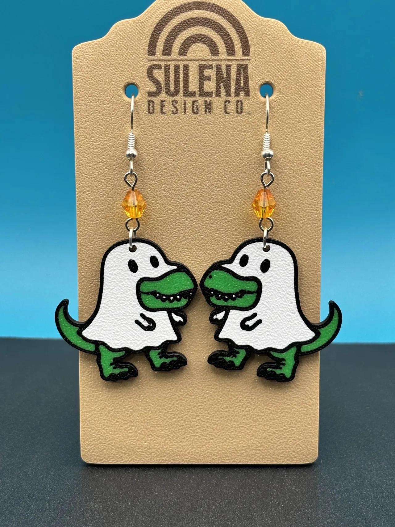 Dinosaur Ghost Halloween Earrings! view 4