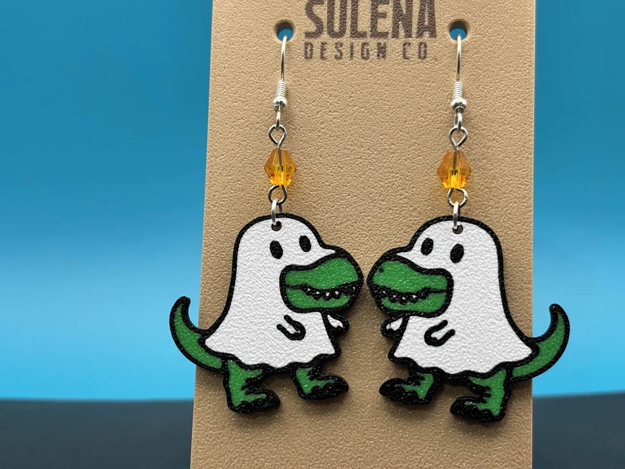 Dinosaur Ghost Halloween Earrings! view 2