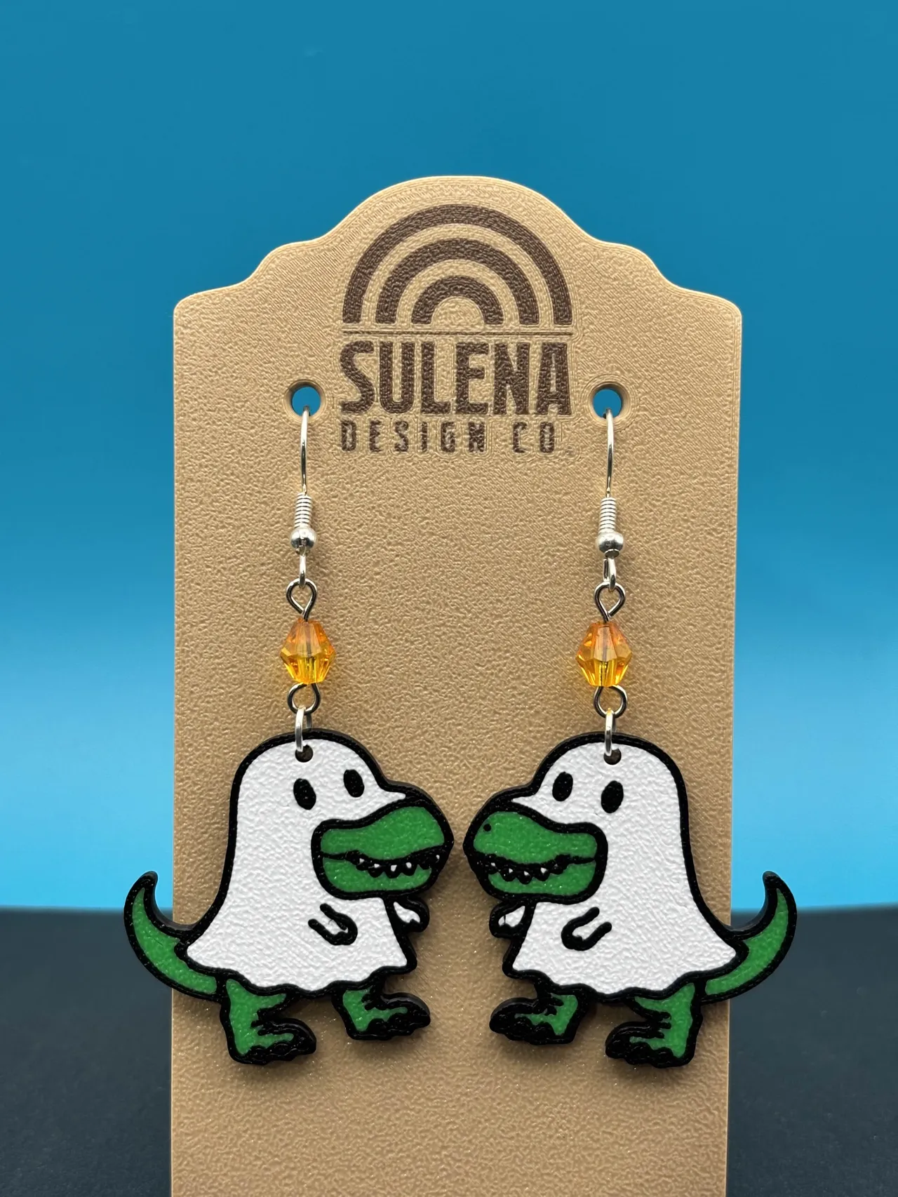 Dinosaur Ghost Halloween Earrings! view 3