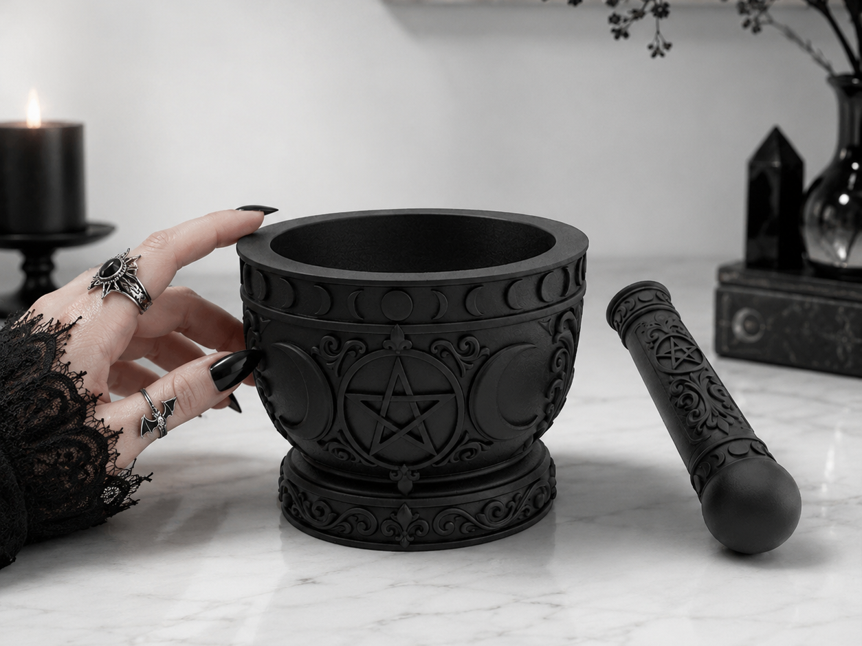 Gothic Decorative Mortar & Pestle triple moon - 1