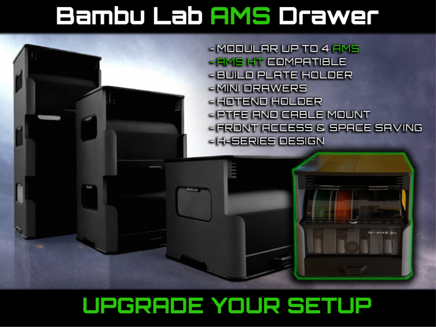 BambuLab AMS stackable Drawer with Plateholder H2C