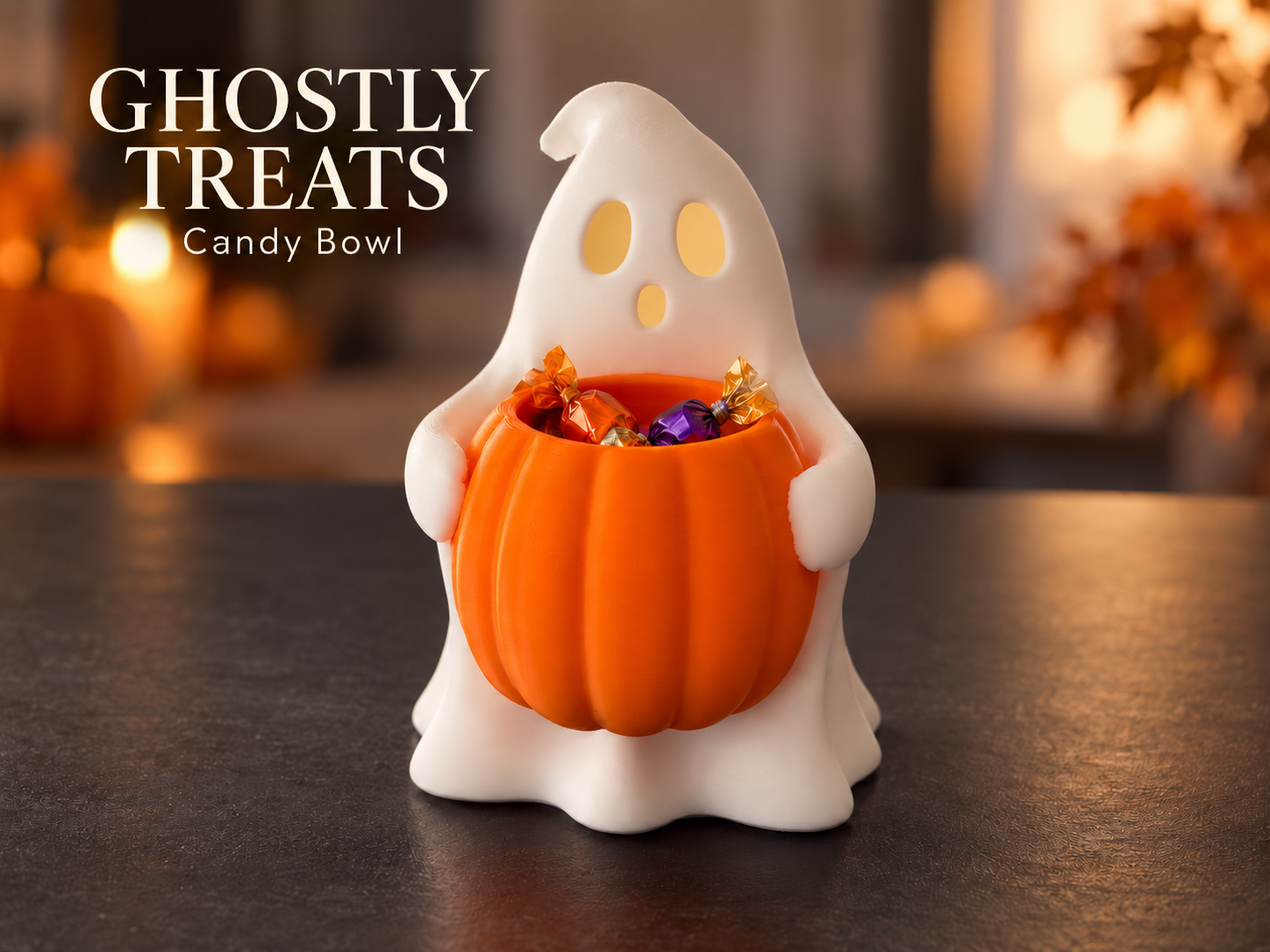 Little Ghost with Pumpkin Candy Bowl 3D model
