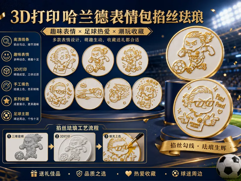 3D打印哈兰德表情包掐丝珐琅世界杯系列-第二弹
