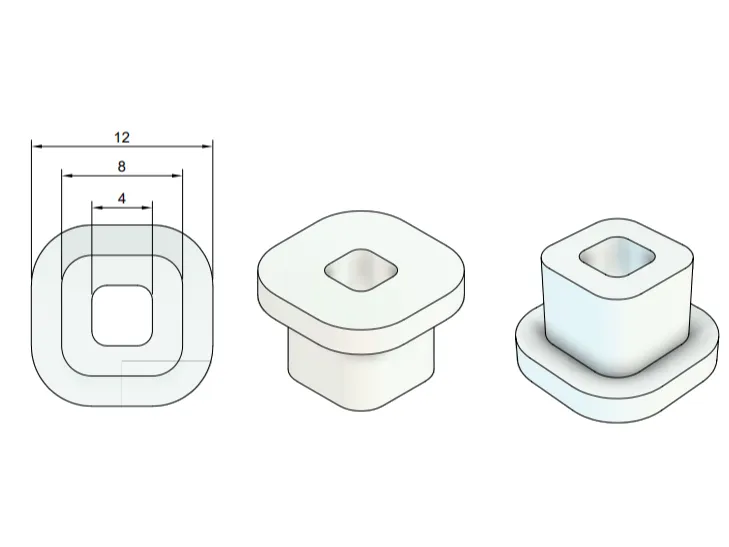 Square nut for 4mm bolts with rounded edges