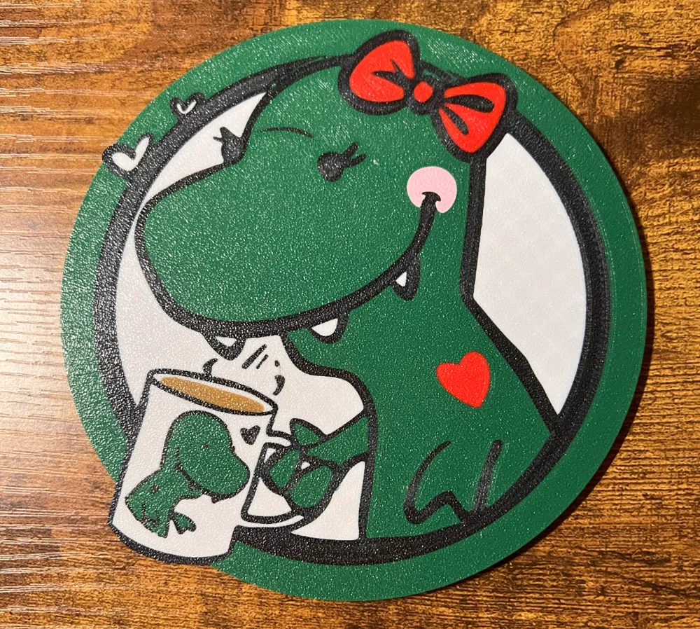 Tea-Rex or Coffeesaurus Dinosaur Coaster by StudBuffin - MakerWorld