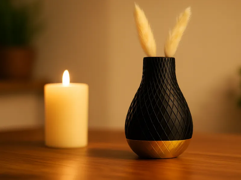 Modern Black Vase – Gold Base Design