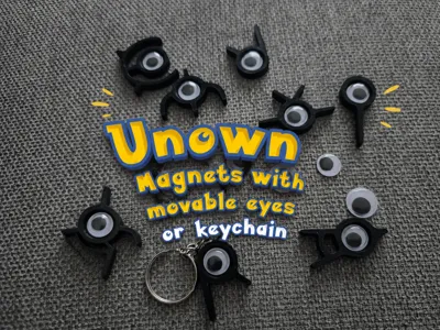 Unown magnets with googly eyes or Pokemon keychain