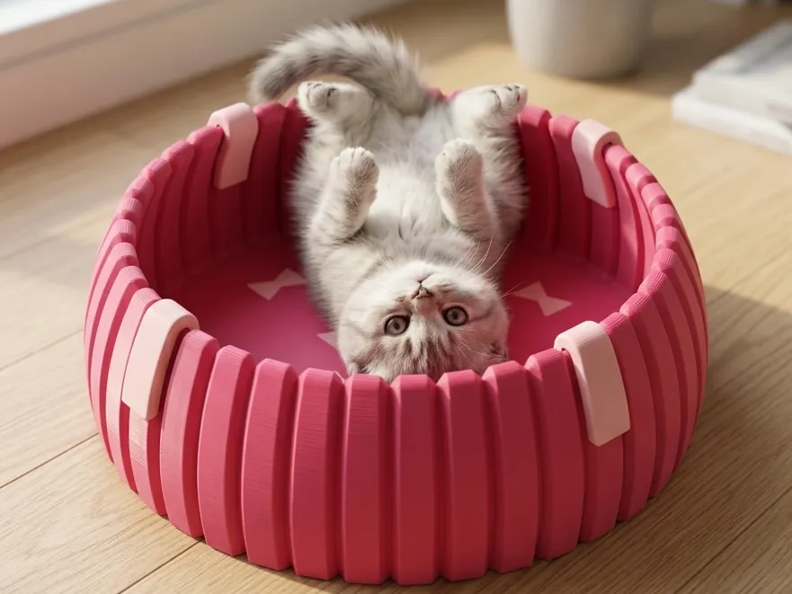Letrero o emblema decorativo: Modular Ribbed Cat Bed / Pet Lounge. Referencia del modelo original.
