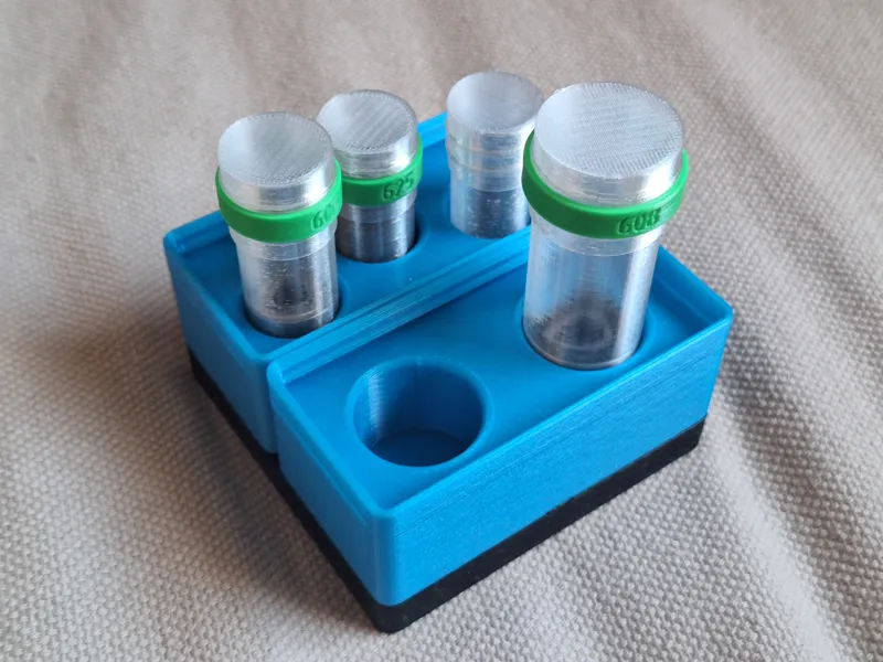 Gridfinity bins for 606, 608 and 625 Bearing Tubes